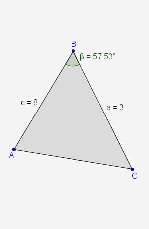 B
В 3 57.53°
C = 8
a = 3
A
