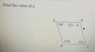 Find the value of x.
70 23x-5
10
14
