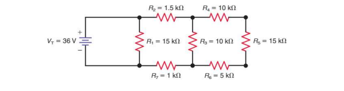 R = 1.5 kl
R = 10 kn
V = 36 V
R, = 15 k
R = 10 kn
R = 15 k
R, = 1 kN
Re = 5 kN
