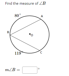 Find the measure of ZB
80°
A
В
119
mZB =
