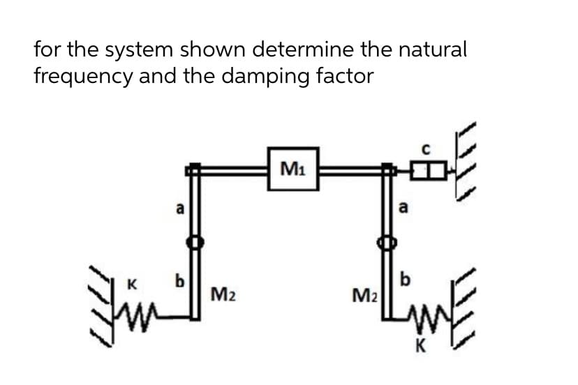 for the system shown determine the natural
frequency and the damping factor
M1
a
房
b
M2
b
M2
K
K
