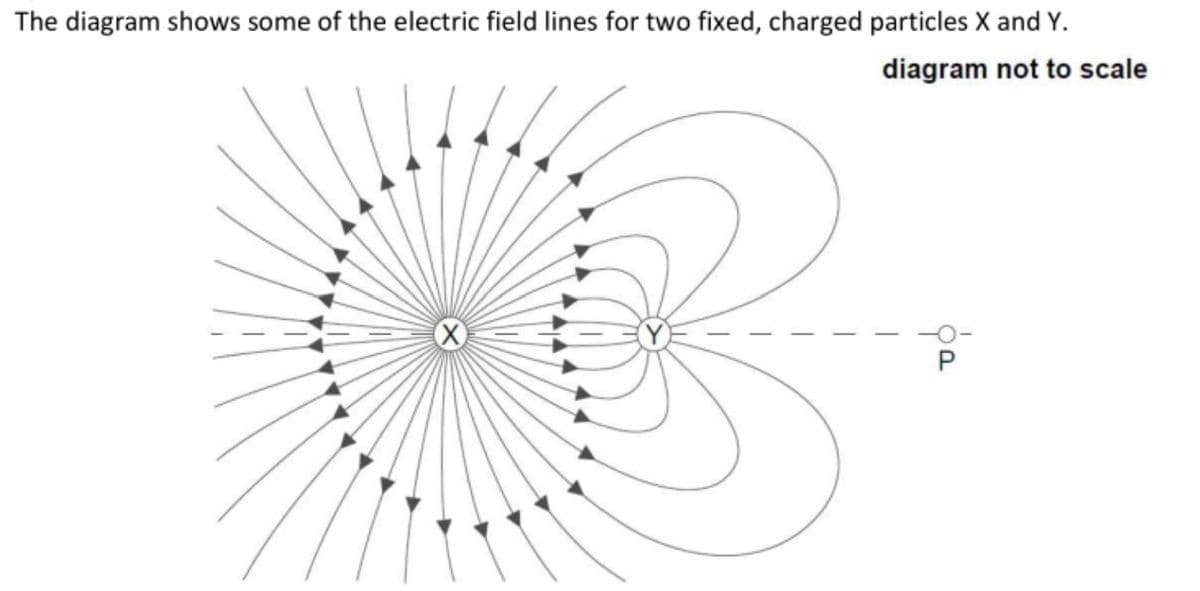 The diagram shows some of the electric field lines for two fixed, charged particles X and Y.
diagram not to scale
-0-
P.
