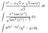² - TVi + Vi csc(t)
VE
e tan (e)
dt
dr
Vsec2 (e*) – 7
82y²-3y° (y² – y) dy
