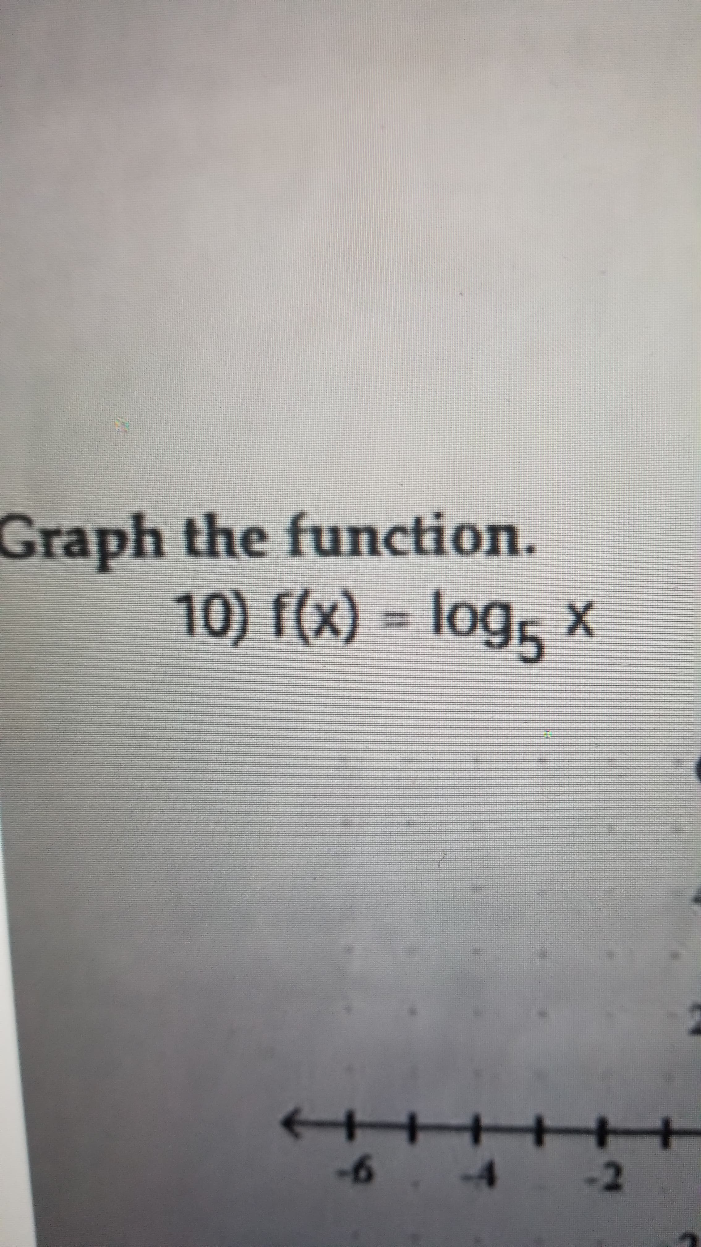 Graph the function.
10) f(x)%3 log5x
-6
-2
