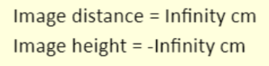 Image distance = Infinity cm
Image height = -Infinity cm
