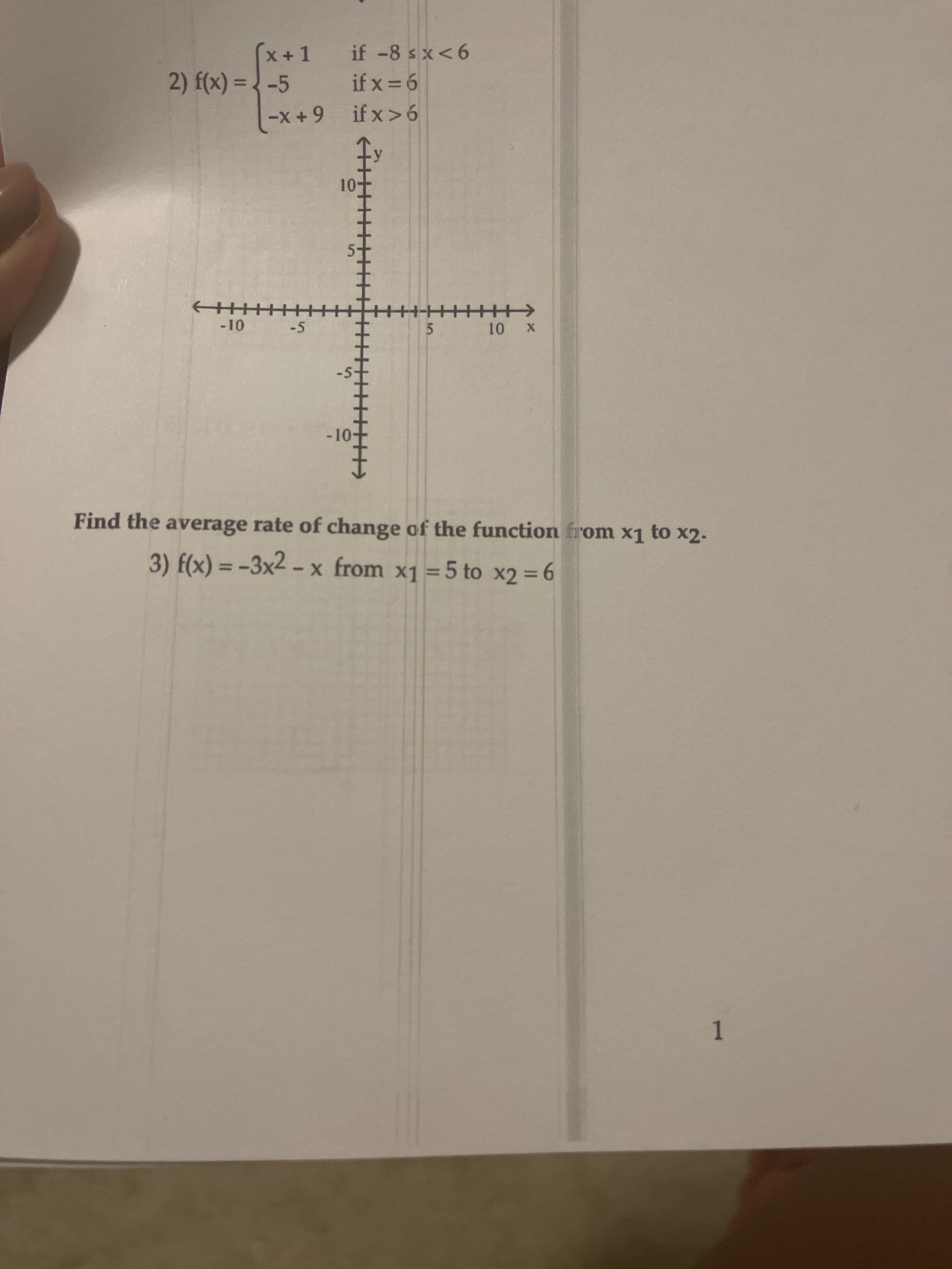 ind the average rate of change of the function from x1 to x2.
3) f(x) = -3x2 - x from x1 =5 to x2 = 6
