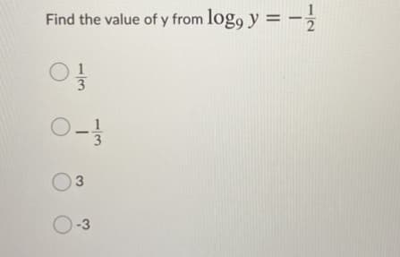 Find the value of y from log, y = -
-3
-/3
/3

