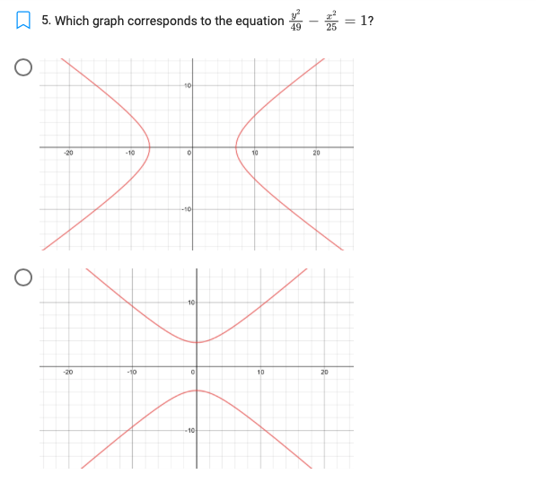 O
O
5. Which graph corresponds to the equation
10
-20
-10
10
--10
10
K
-10
10
-10
-20
4-2 =
49
20
0
2=1?
20