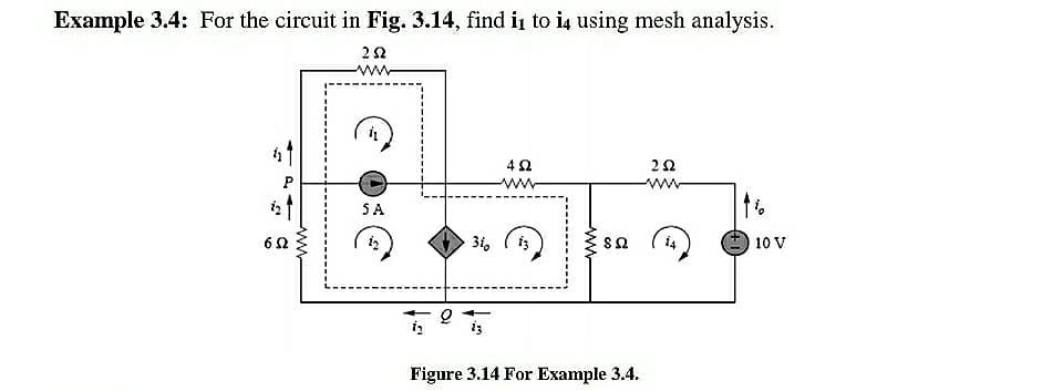 Example 3.4: For the circuit in Fig. 3.14, find in to i4 using mesh analysis.
P
ww
SA
3i, (is)
i4
10 V
ww
