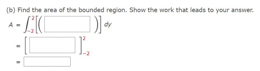 (b) Find the area of the bounded region. Show the work that leads to your answer.
A =
dy
2
-2
II
