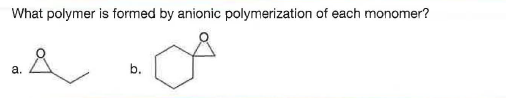 What polymer is formed by anionic polymerization of each monomer?
a.
b.
