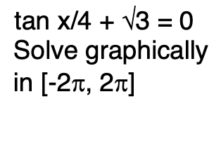 tan x/4 + V3 = 0
Solve graphically
in [-27, 2n]
