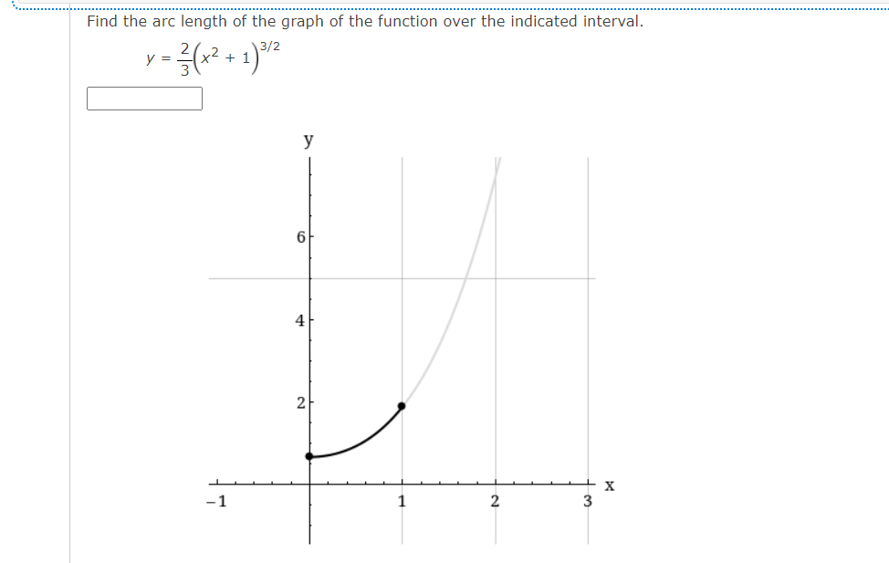 Find the arc length of the graph of the function over the indicated interval.
3/2
y =
y
6
4
3
