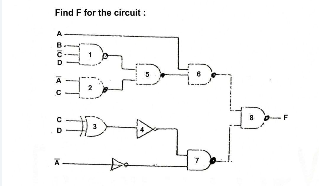 Find F for the circuit :
A
6
C
C
8
-F
3
D
4
7

