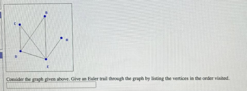 Consider the graph given above. Give an Euler trail through the graph by listing the vertices in the order visited.
