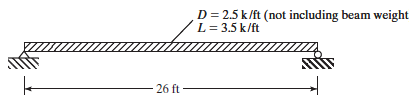 D = 2.5 k/ft (not including beam weight
L = 3.5 k/ft
26 ft -
