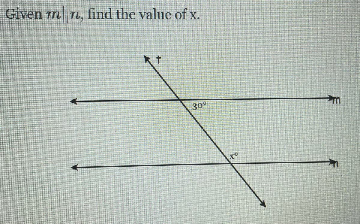 Given m n, find the value of x.
30°
