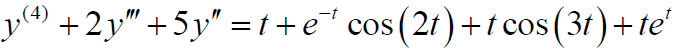 y(4) co
+2y"+5y" = t +e
s(2t)
+t cos (3t)+te'
s(3t)+te'
