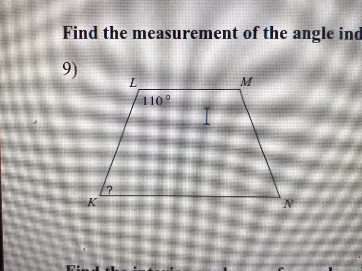 Find the measurement of the angle ind
9)
7.
110 °
