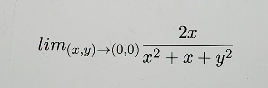 2x
lim(x,y)→(0,0) x² + x + y²