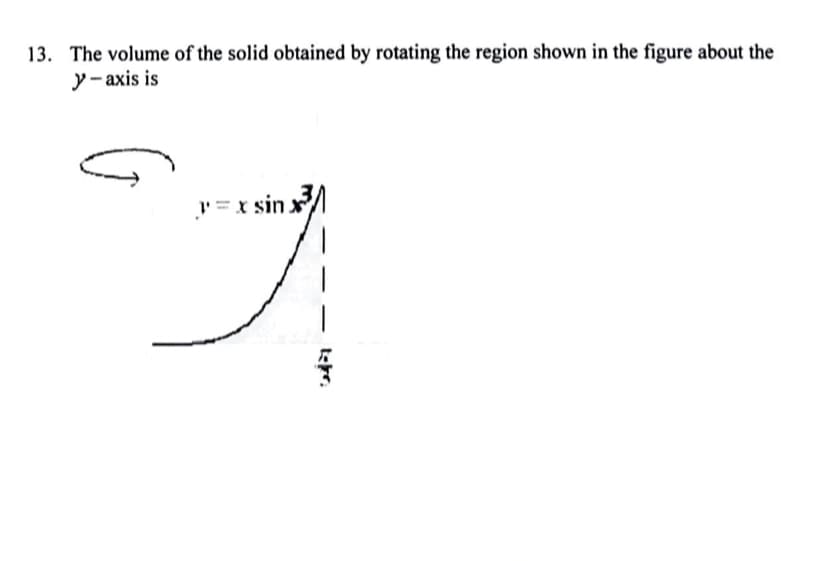 13. The volume of the solid obtained by rotating the region shown in the figure about the
y - axis is
P=
* sin x
