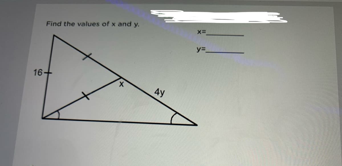 Find the values of x and y.
y%=
16+
AY

