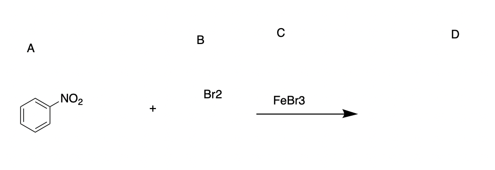 C
В
A
Br2
NO2
FeBr3
+
