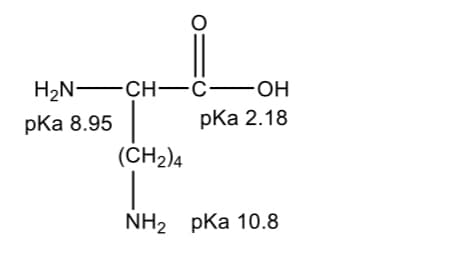 H2N FCH- --OH
pКa 8.95
—СH—с—
pКa 2.18
(CH2)4
NH2 pКa 10.8
