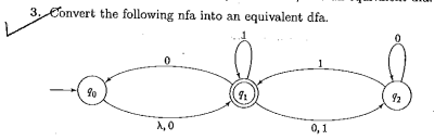 3. Convert the following nfa into an equivalent dfa.
92
A,0
0, 1
