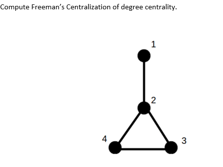 Compute Freeman's Centralization of degree centrality.
2
4
3.
