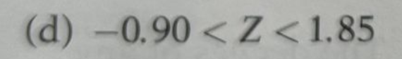 (d) -0.90 < Z < 1.85