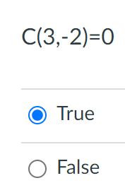 C(3,-2)=0
True
O False