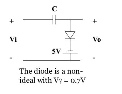 C
+
Vi
Vo
5V
The diode is a non-
ideal with Vy = 0.7V
+
