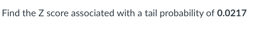 Find the Z score associated with a tail probability of 0.0217
