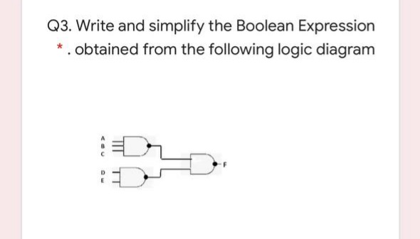 Q3. Write and simplify the Boolean Expression
*. obtained from the following logic diagram
