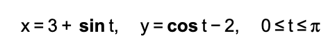 x = 3 + sint, y= cost- 2, 0st<n
y = cos t- 2,
Ostsa

