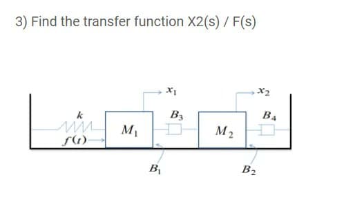 3) Find the transfer function X2(s) / F(s)
X2
B3
B4
k
M1
M2
B2
BỊ

