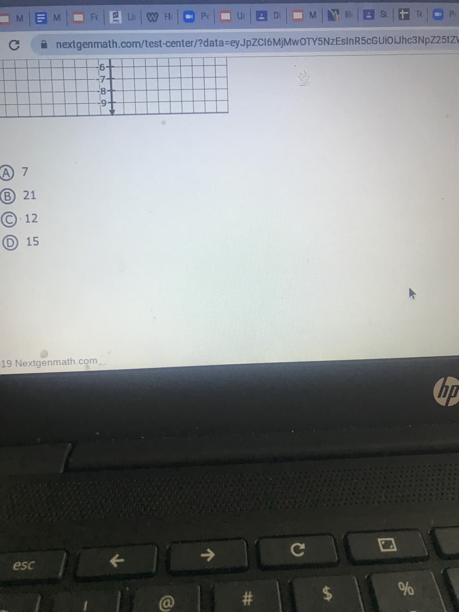 E M
I FC
9 Li
W H
Po
Di
+ Te
P.
A nextgenmath.com/test-center/?data=eyJpZCI6MjMwOTY5NZEsInR5cGUiOiJhc3NpZ25tZW
-7-
-8-
A 7
21
12
D 15
19 Nextgenmath.com
hp
esc
96
%23
个
