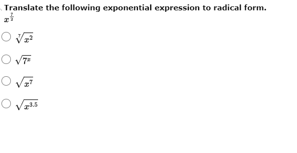 Translate the following exponential expression to radical form.
23.5
