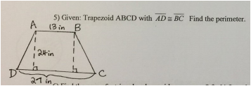Given: Trapezoid ABCD with ADu BC Find the perimeter.

