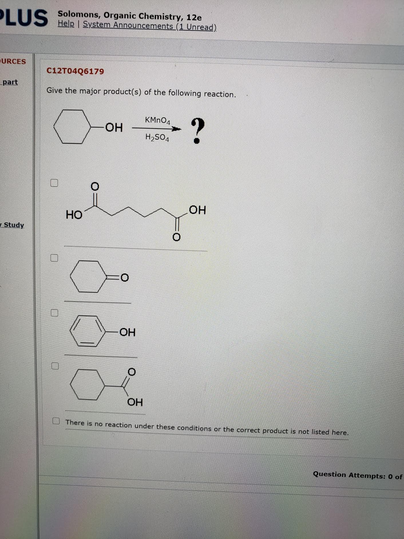 Give the major product(s) of the following reaction.
KMNO4
-HO-
H2SO4
