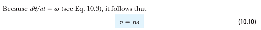Because de/dt = w (see Eq. 10.3), it follows that
v = rw
(10.10)
