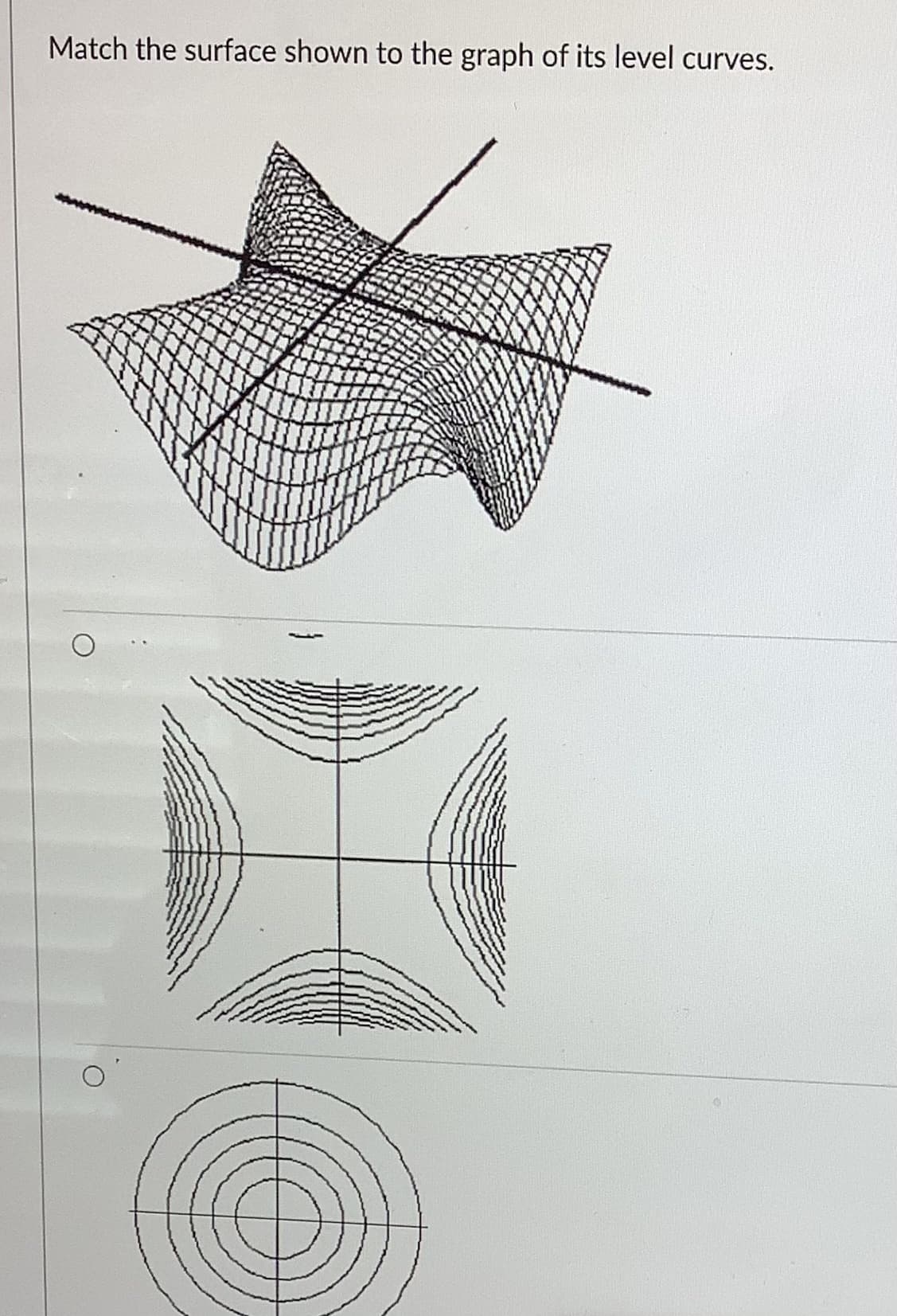 Match the surface shown to the graph of its level curves.
