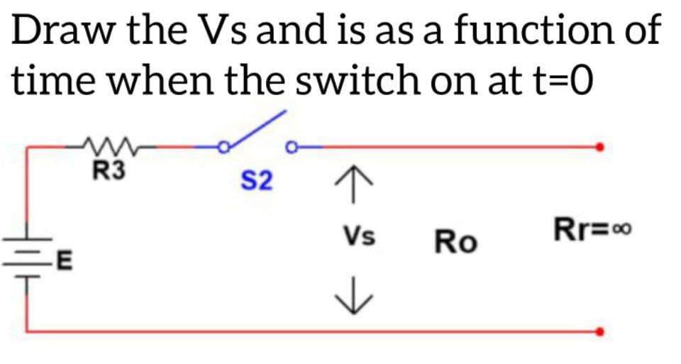Draw the Vs and is as a function of
time when the switch on at t=0
R3
S2
Vs
Rr=∞0
Ro
-E
к