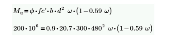 M₁=•fc'·b·d² w.(1−0.59 w)
200-106=0.9.20.7.300-480² w (1-0.59 w)