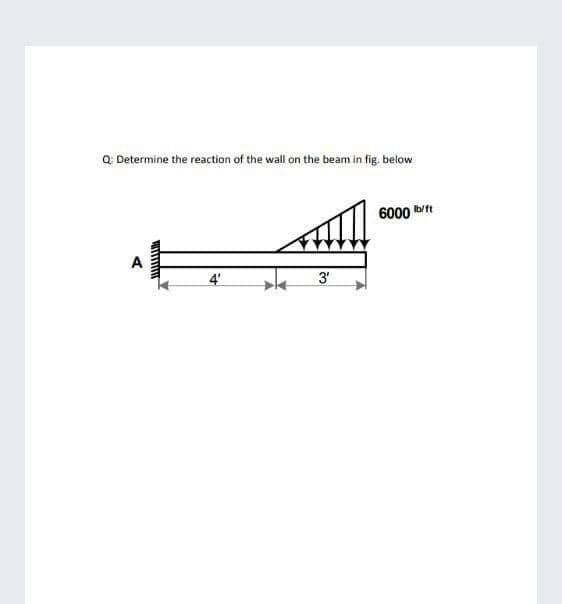 Q Determine the reaction of the wall on the beam in fig. below
6000 bft
A
4
3'
