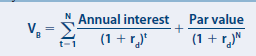 N Annual interest
(1 + r)"
Par value
V, = E
(1 + r)"
