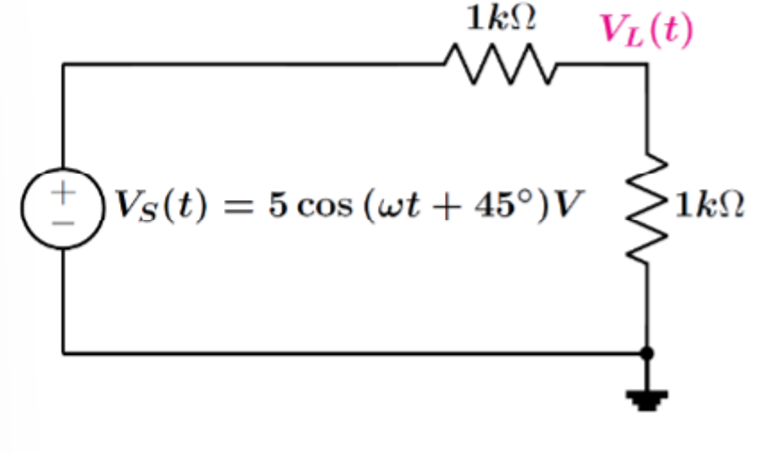 +1
Μ
1ΚΩ
Vs(t) = 5 cos (ωt + 45°)V
VL(t)
1ΚΩ