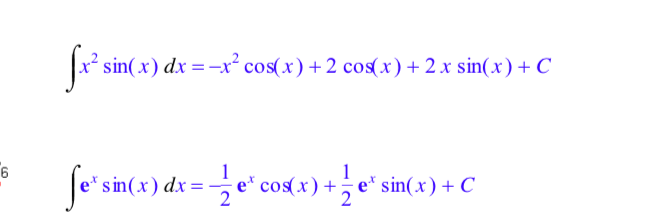 sin(x) dx =-x² cos(x)+2 cos(x)+2 x sin(x)+ C
fe' sinta ) de = e' co(2) + }e sin ) + C
s in(x) dx =
