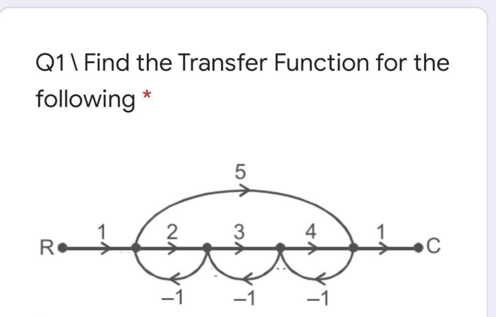 Q1\ Find the Transfer Function for the
following *
5
3
4
R
-1
-1
-1
